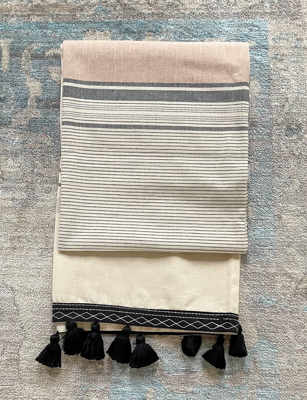 Handmade striped artisan throw with embroidery, tassels and stitching. Made from super soft cotton.